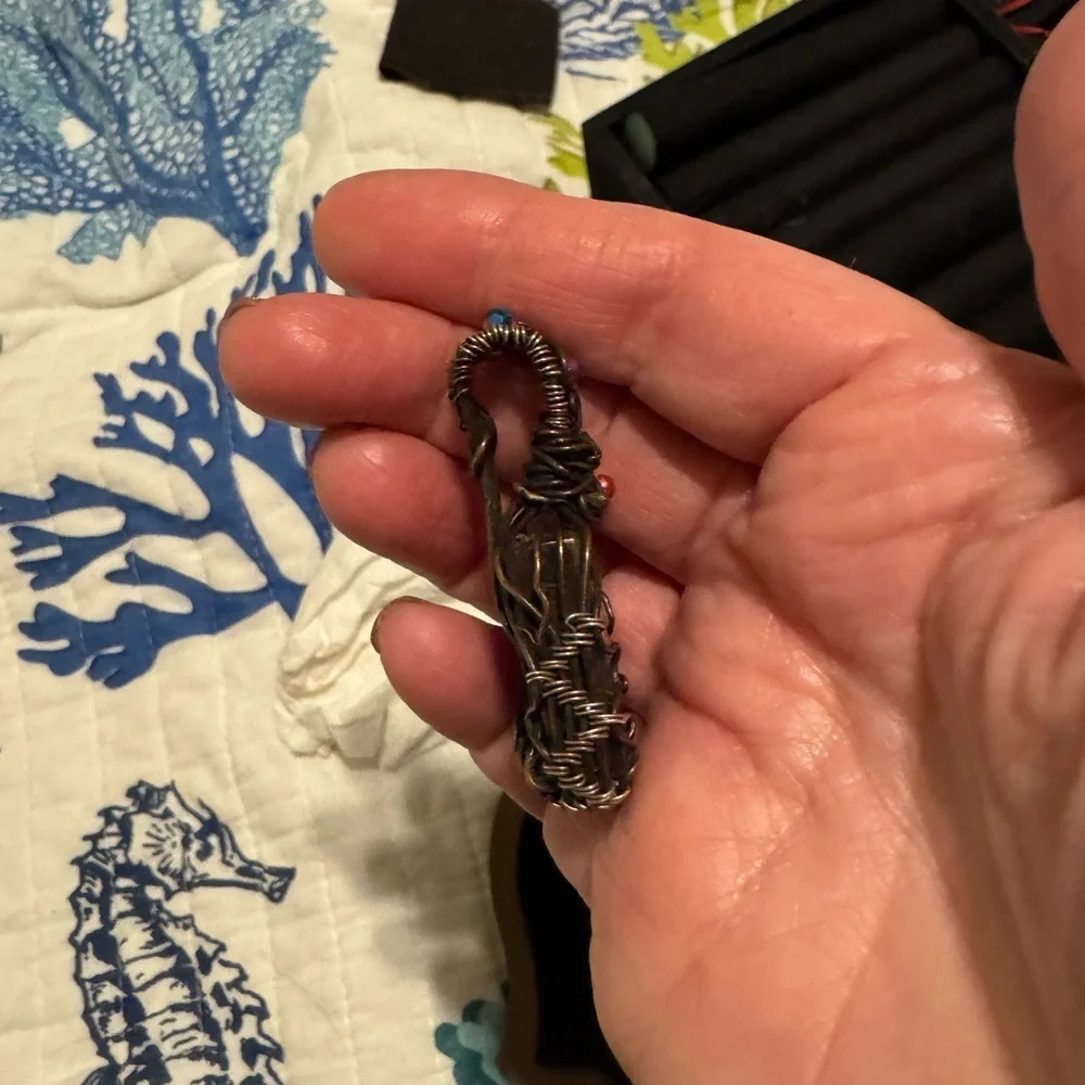 Handcrafted Copper Wire-Wrapped Boulder Opal Pendant in Multicolor